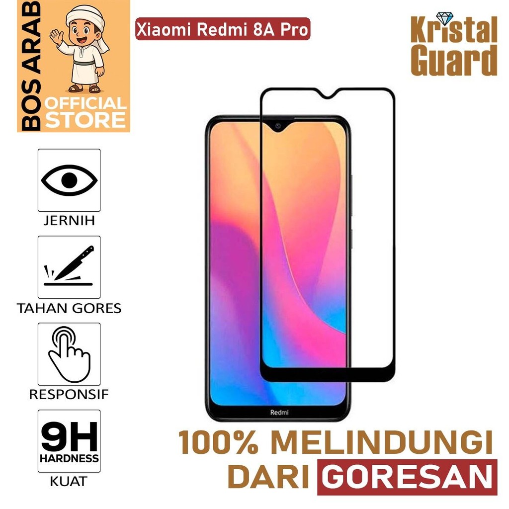 Tempered Glass Full Kaca Untuk Xiaomi Redmi 8A Pro | Pelindung Layar Anti Gores - Hitam