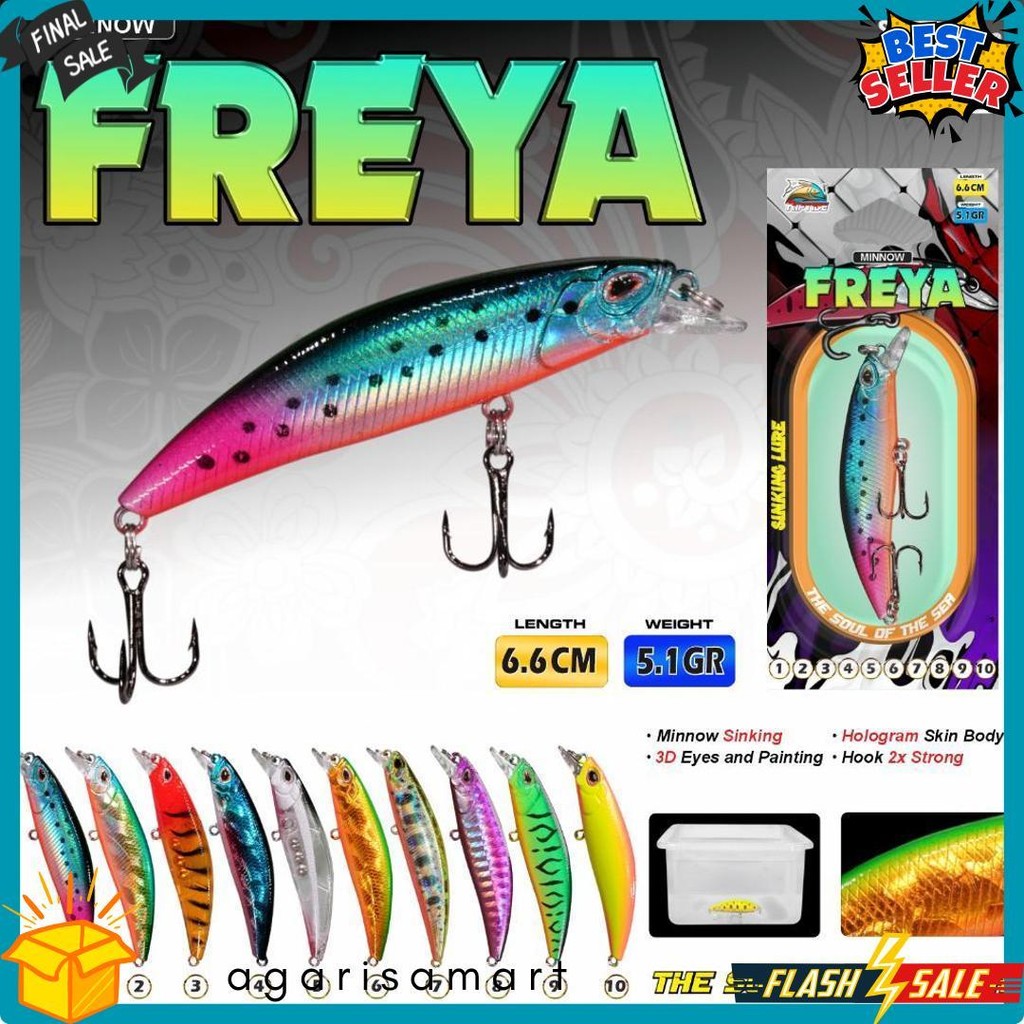 Umpan Pancing Lure Minnow Riptide Freya Sinking Lure 6.6 Cm 5.1 Gram Casting Kakap,Hampala,Toman,Tre