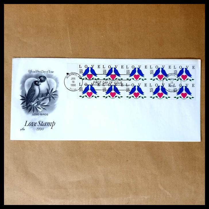 

BEST DEAL PRANGKO AMERIKA / USA. FDC LOVE STAMP 1990 LOVE BIRDS !