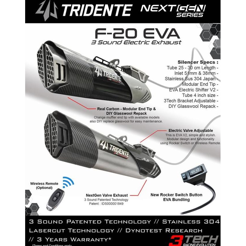 Silencer Only - Knalpot 3 Suara Tridente F20 EVA / Raptor