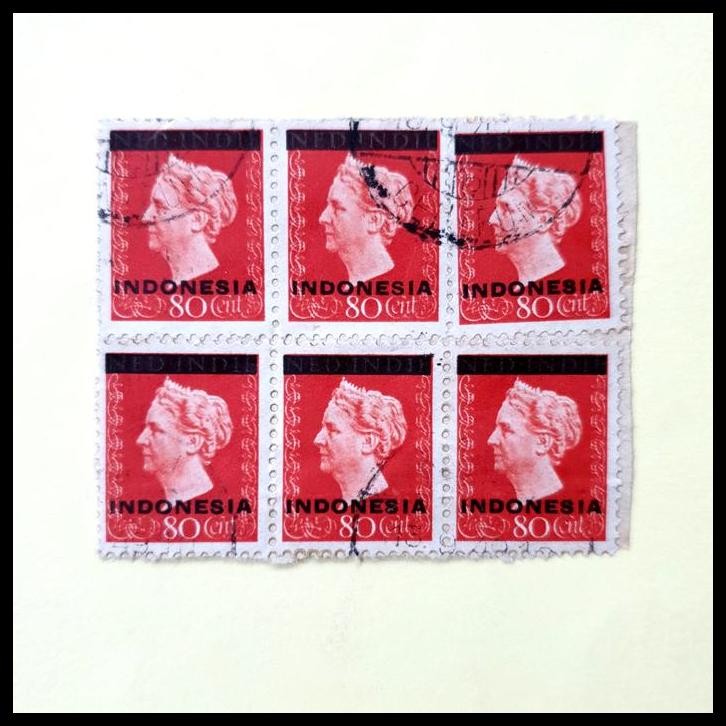 

BEST DEAL PRANGKO C.T. INDONESIA 1949. 80 SEN BLOK-6. USED !!!!!