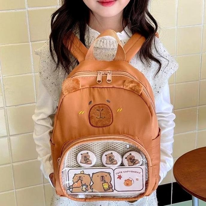 

Spesial Tas Ransel Sekolah Anak Korea Karakter Capybara Bros Transparan Lucu V