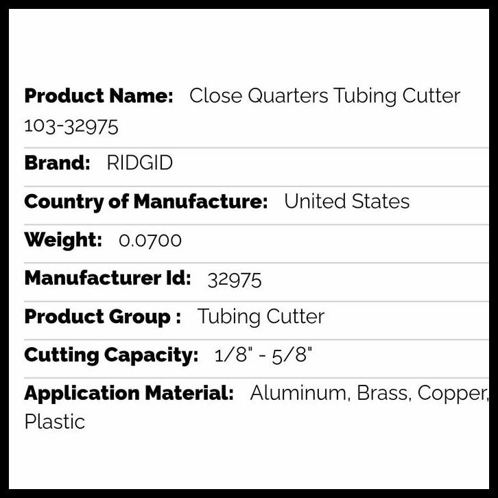 

DISKON QUARTERS TUBING CUTTER 103-32975 RIDGID !!!!!!
