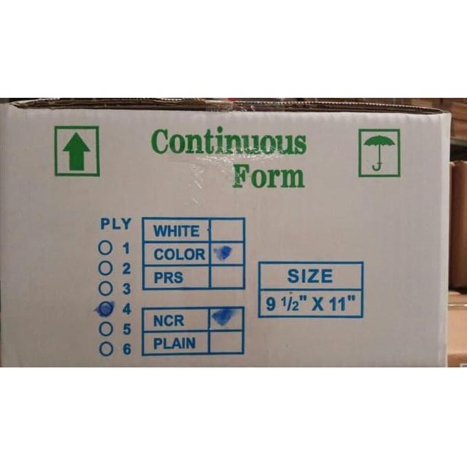 

Continuous Form 9,5 x 11 4 ply NCR ( Bisa request bagi 2)