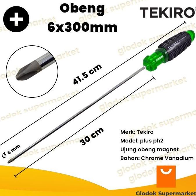Obeng Plus 12 Inch Tekiro Diameter 6Mm Panjang Besi 30Cm Magnet Gagang Karet