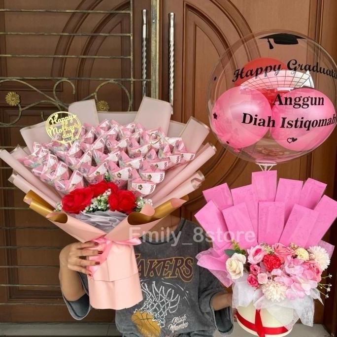 Pembuatan Buket uang balon kado Bloom Box Large Buket Bunga coklat