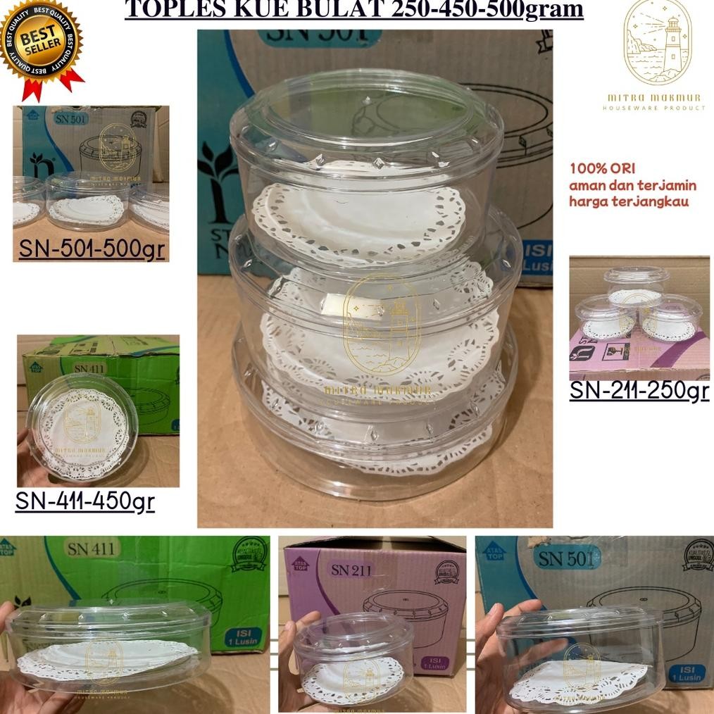 Sale Toples Kue Nuai 250-450-500 Gram Toples Nuai Sn 211 411 501 Model Bulat Toples Lebaran Ready