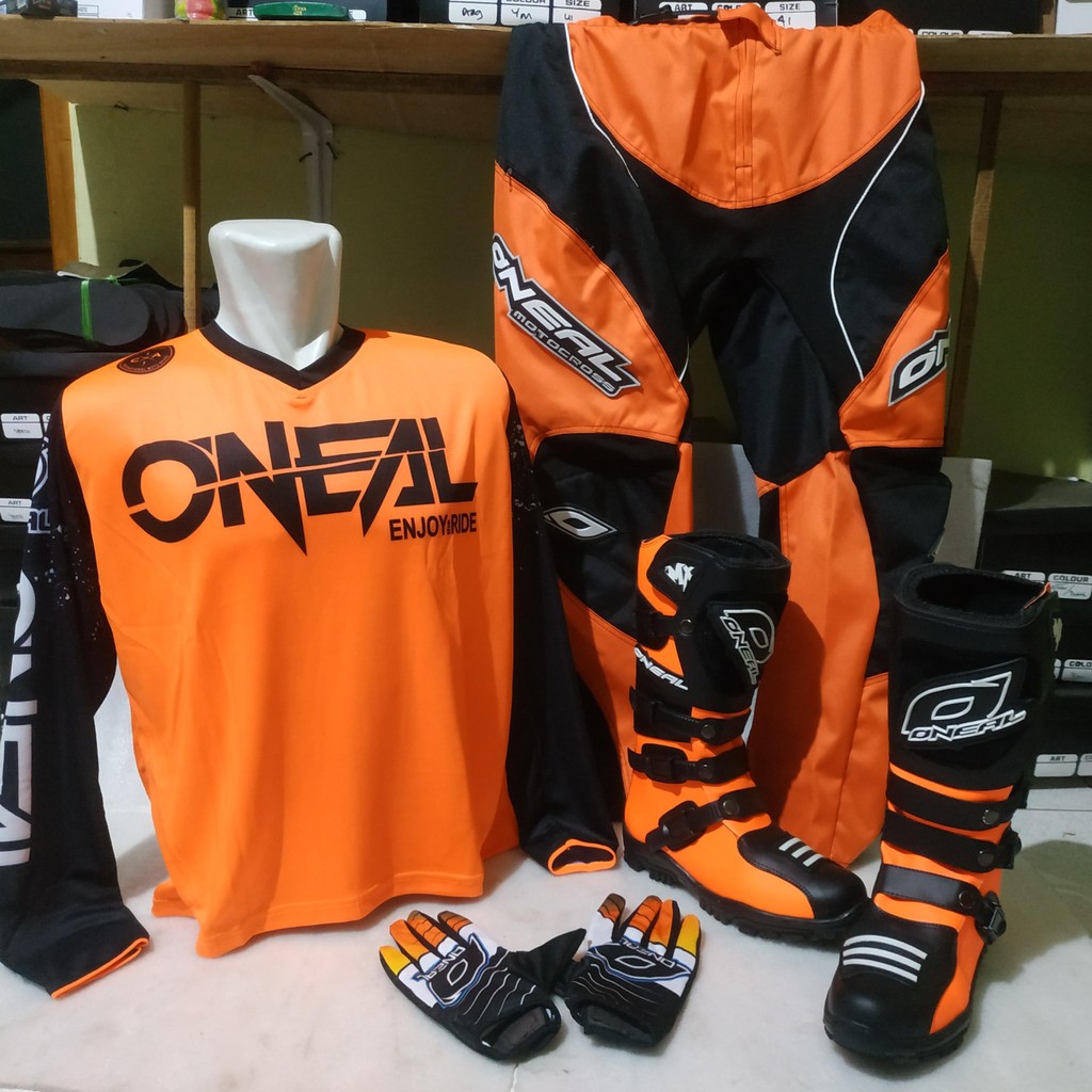 PROMO PERLENGKAPAN TRAIL PENGENDARA MOTOR CROSS ORANGE SATU SETT PERLENGKAPAN TRAIL BAJU TRAIL JERSY