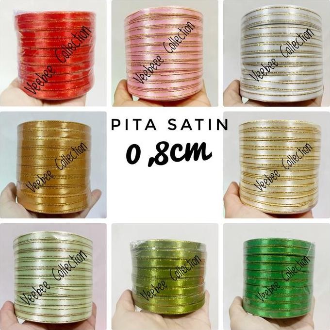 

```````] Pita Roll Satin lis emas 0,8cm Slop isi 10roll/ pita satin/ pita hampers