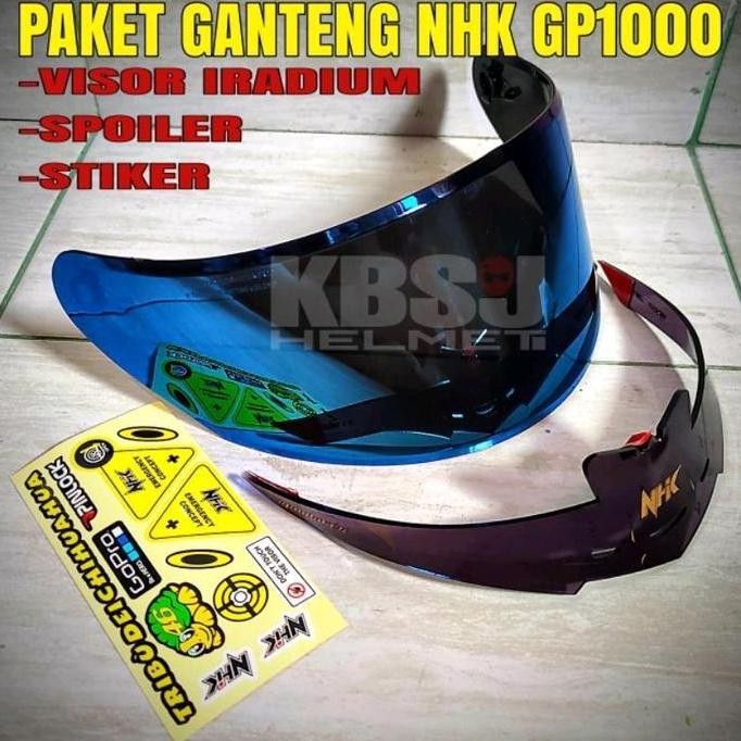 Paket Flat Visor Nhk Gp1000  Iridium + Spoiler Nhk Gp1000+ Sticker Husus Nhk Gp 1000 Restock