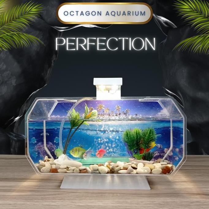 AQUARIUM MINI AKRILIK FULLSET MESIN AERATOR + LAMPU + HIASAN LENGKAP
