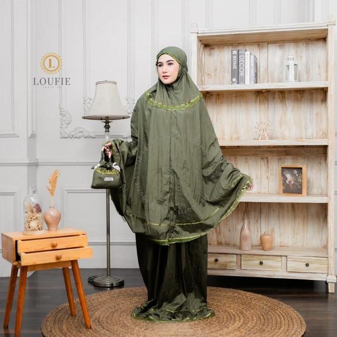 new  LOUFIE - Mukena Dewasa Parasut Pita Tali Kepang Polos Jumbo