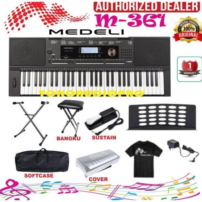 baru Medeli M361 61-keys Keyboard Medeli M-361 Paket Piano