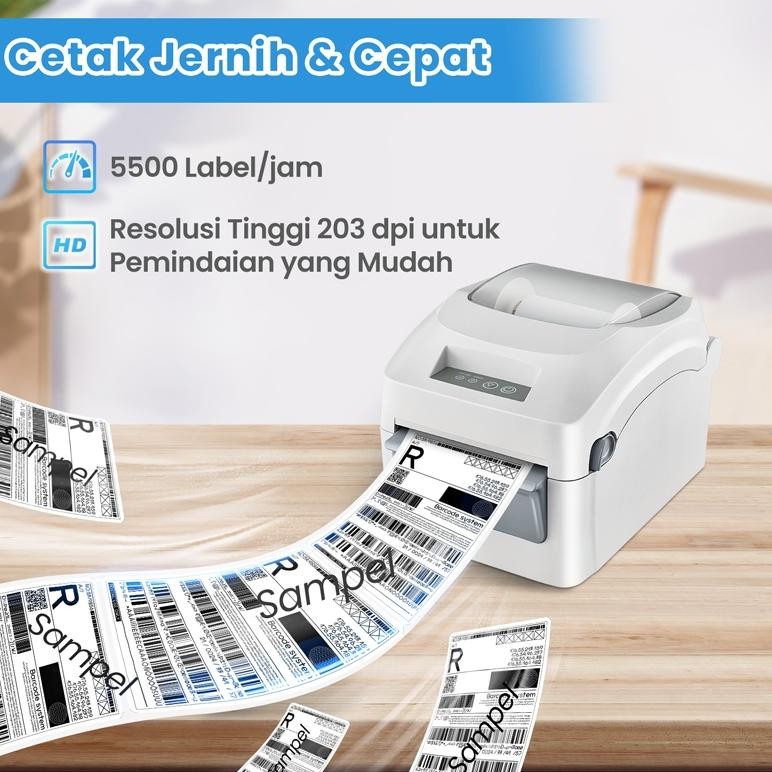 BARCODE PRINTER THERMAL WAYBILL PRINTER USB+BLUETOOTH MESIN CETAK LABEL STIKER RESI 4 & 3 IN