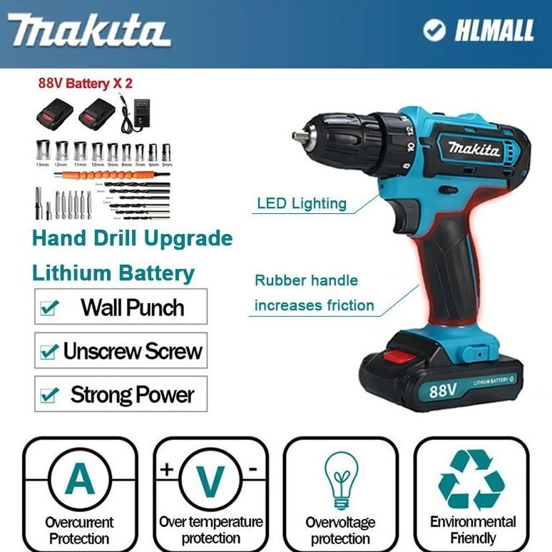 MAKLTA 12MM BOR LISTRIK MURAH 9980VF MESIN BOR 2BATERAI CAS  BOR TANGAN BATERAI BESI TEMBOK BETON KA