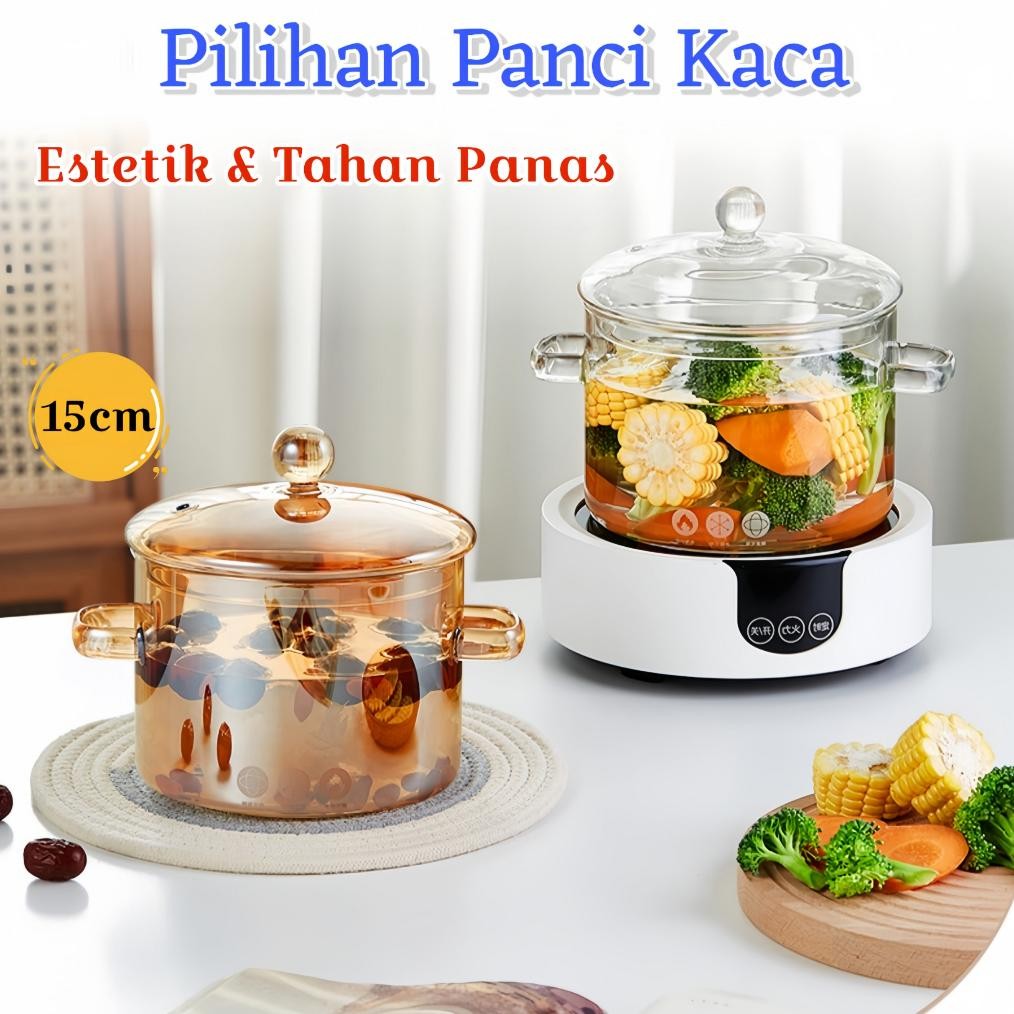 ONE TWO CUPS PANCI TUTUP KACA TAHAN PANAS DAN API GLASS COOKING POT PANCI SAYUR 1900ML TRANSPARAN