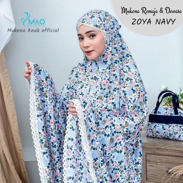 new  Mukena Couple Rayon Premium Renda Motif Zoya Navy - Mukenah Cantik