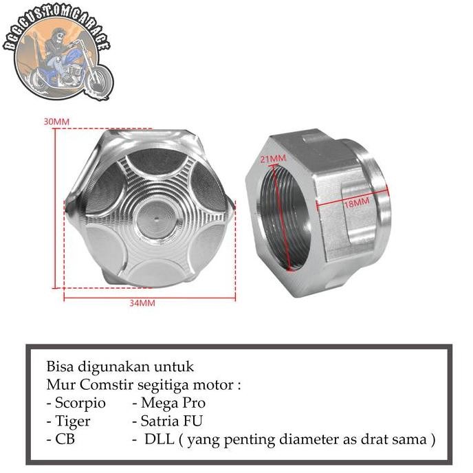Mur Segitiga Comstir CNC . Nut Komstir Tiger CB Megapro Scorpio Satria FU