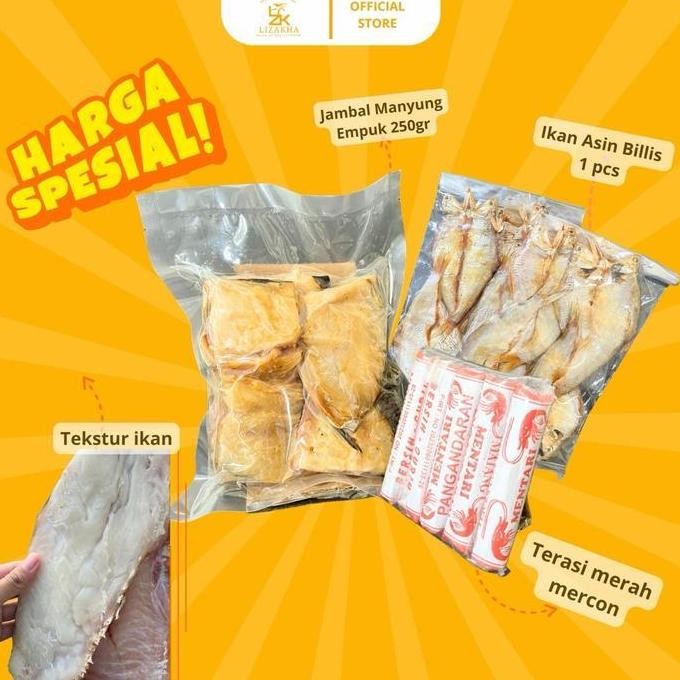 

[ Paket Ikan Asin Jambal Roti Manyung Empuk 250Gr+Billis 1+Terasi Mercon Isi 5 By Lizakha