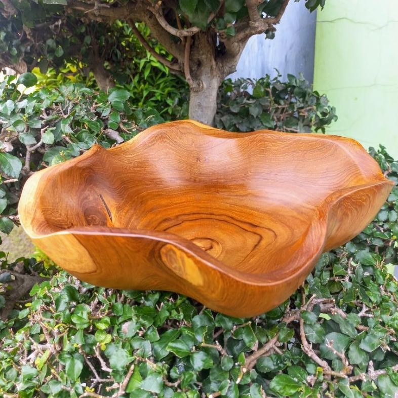 MANGKOK KERANG KAYU JATI d30 x 7 / MANGKOK BUAH DESIGN KERANG /MANGKOK KAYU JATI BENTUK KERANG /MANG