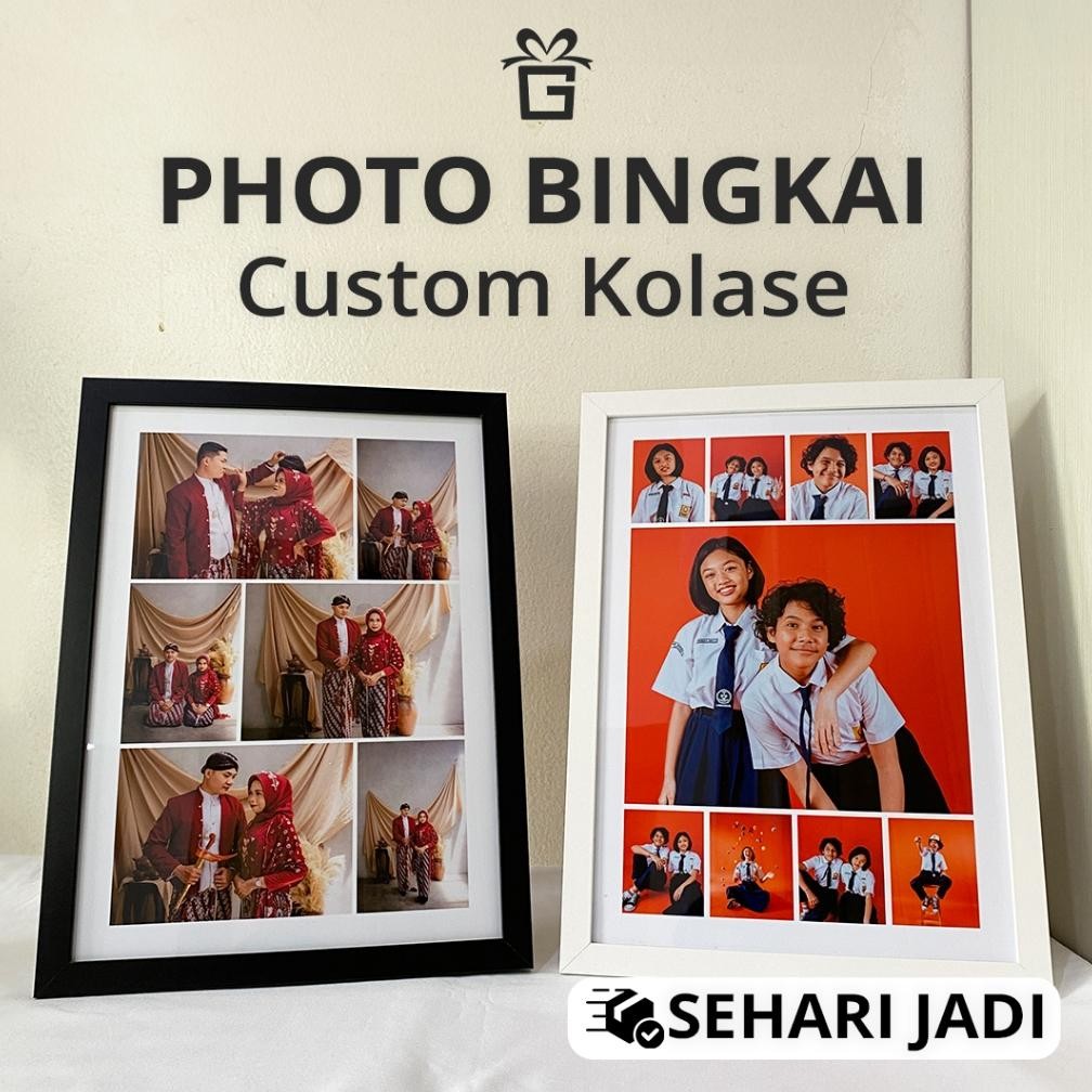 Custom Photo Kolase Aesthetic A4 (30x21cm) I Bingkai Kayu | Dekorasi Dinding Foto Keluarga Sahabat