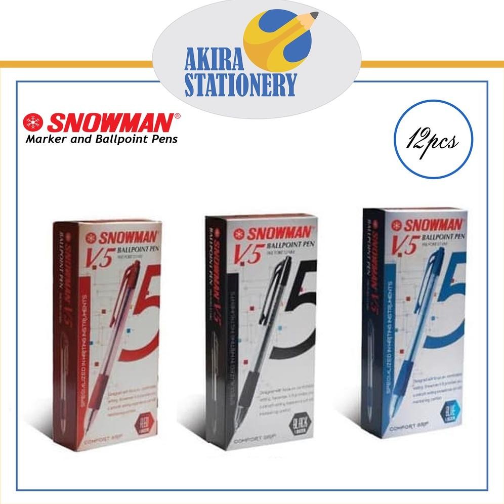

Pulpen SNOWMAN V5 Warna Hitam - Biru - Merah 0.7 mm / Retractable Pen V-5 Black - Blue - Red 07mm / BallPoint / Ballpen Cetek PAK ( 12 PCS ) DiM