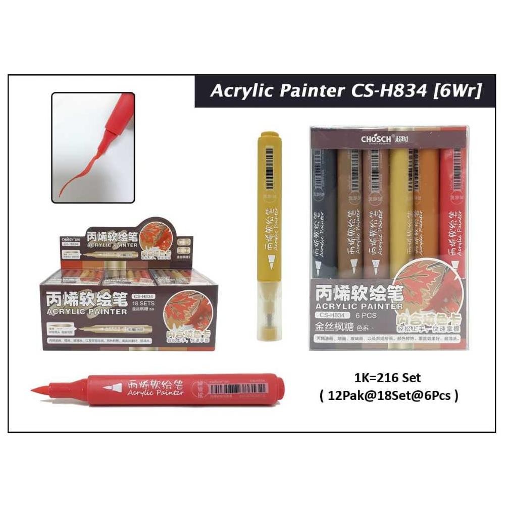 

akrilik acrylic painter MARKER set isi 6 brush tip permanen semua permukaan chosch ada 5 seri lettering japan kanji color permanent DiM