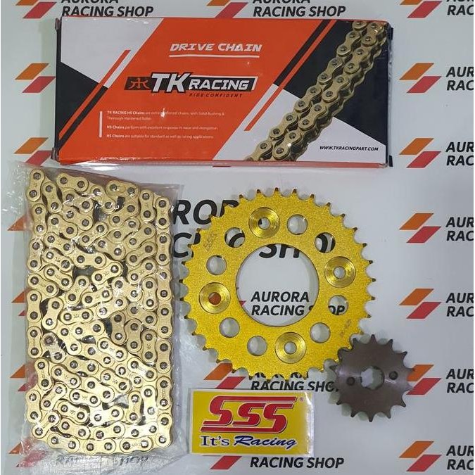 Gear Set Sss 428 Gold Supra X 125 / Blade / Revo & Rantai Tk 428 Hs Gold
