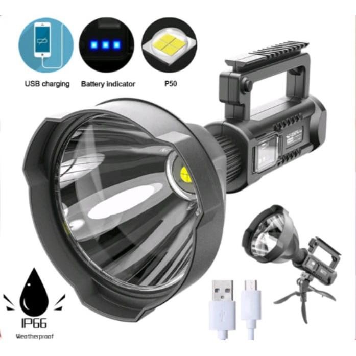 Senter Sorot W591 Big Lamp 8000 Lumens Led - Senter Led Multifungsi Super Bright Waterproof & Tripod