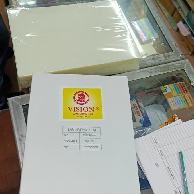 

NEW Plastik Laminating VISION TEBAL 250 micron Varian A4 atau F4 / Dus