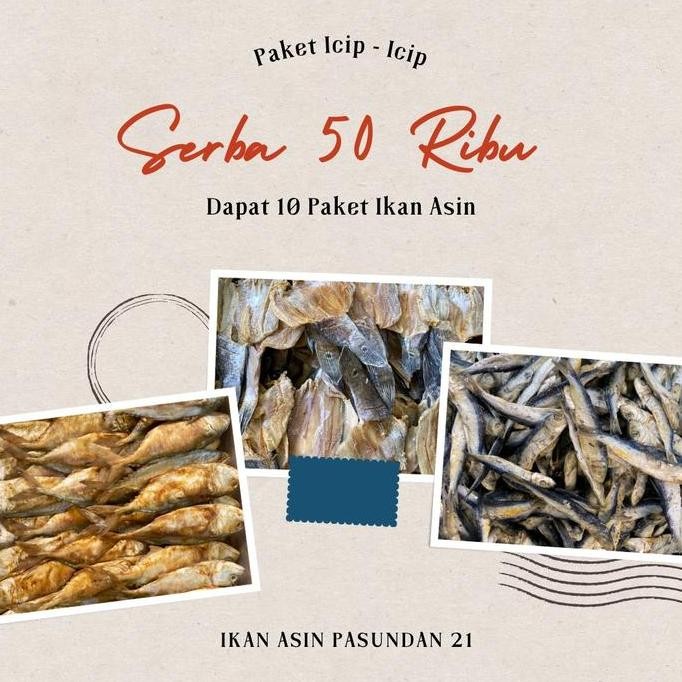 

Paket Icip-icip Serba 50K dapat kan 10 jenis ikan asin