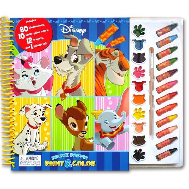 

Classic Deluxe Poster Paint & Color Book (80 Illustrations, 10 Water Paint Colors, 12 Crayons, 1 Paintbrush)