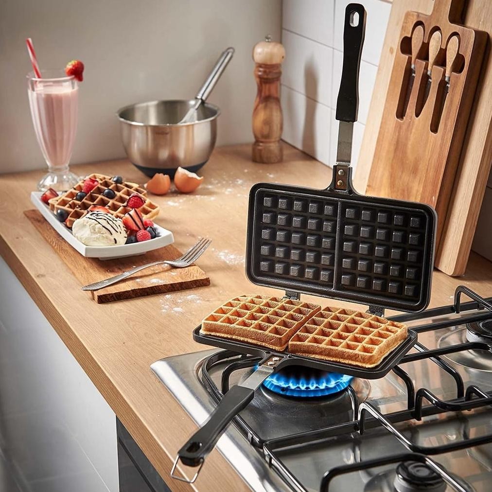 WAFFLE MAKER BELGIAN CETAKAN WAFLE MANUAL PERSEGI DOUBLE CROFFLE KOMPOR GAS CETAKAN WAFFEL WAFEL DiM