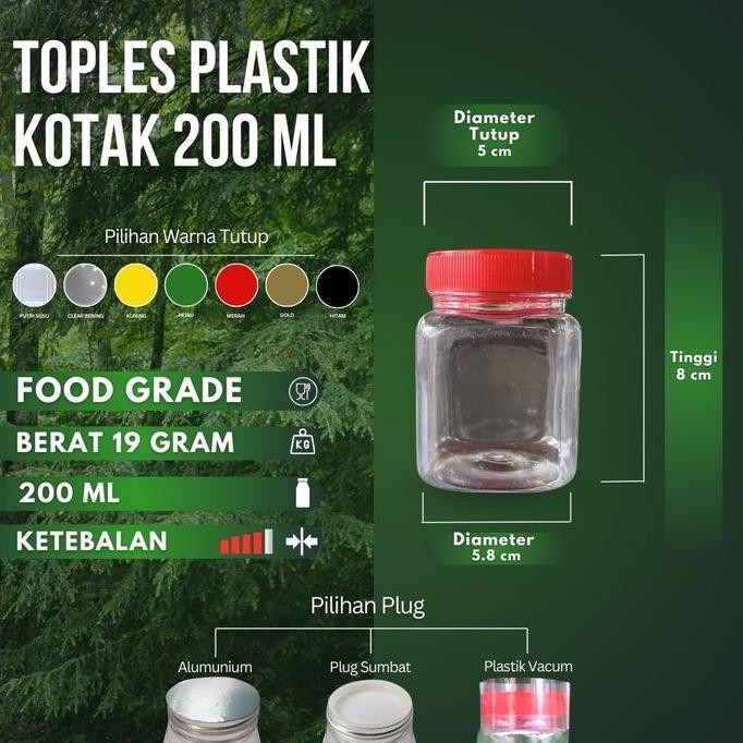 Isi 100 pcs Toples Plastik Kotak 200 ml / Toples 200ml Sambal Jar Bumbu Coklat Selai LZ