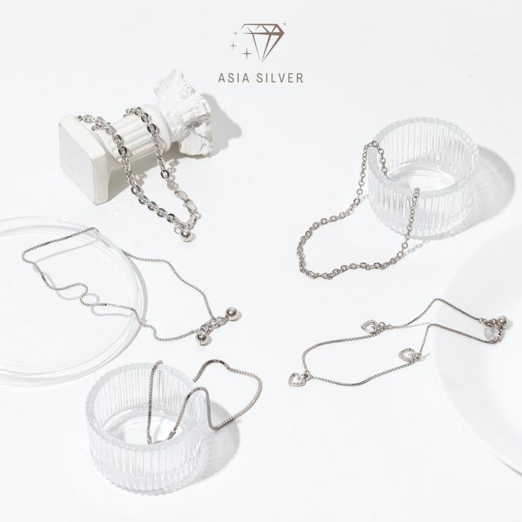 Gelang Kaki Perak Asli Silver 925 Lapis Rhodium Emas Putih Model Italy Santa | Milano Kaca | Hollow 