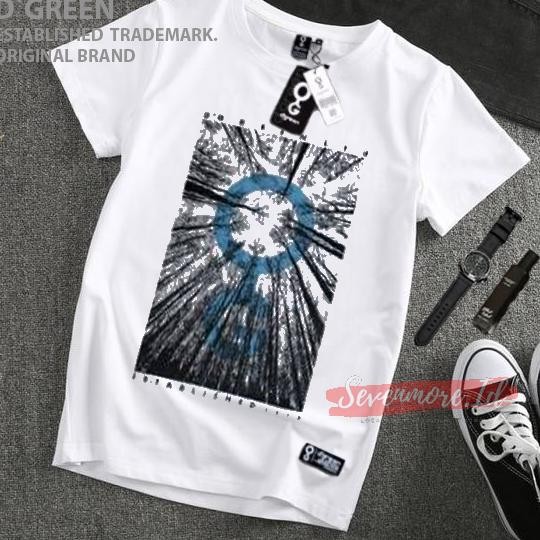 Promo T-Shirt Putih Pria Wanita Logo Biru Nature Trees Kain Katun Kaos Premium Kaos Ariel Noah