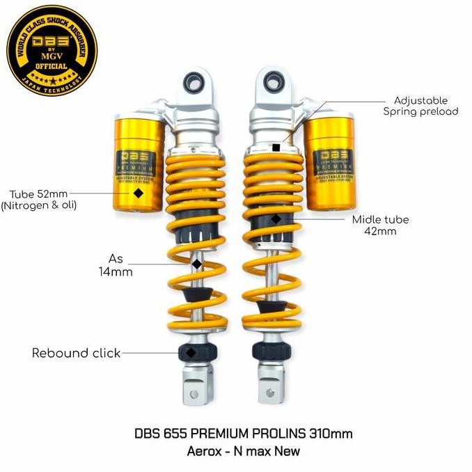 Shock DBS 655 premium 310mm AEROX - NEW NMAX orinal DBS by MGV