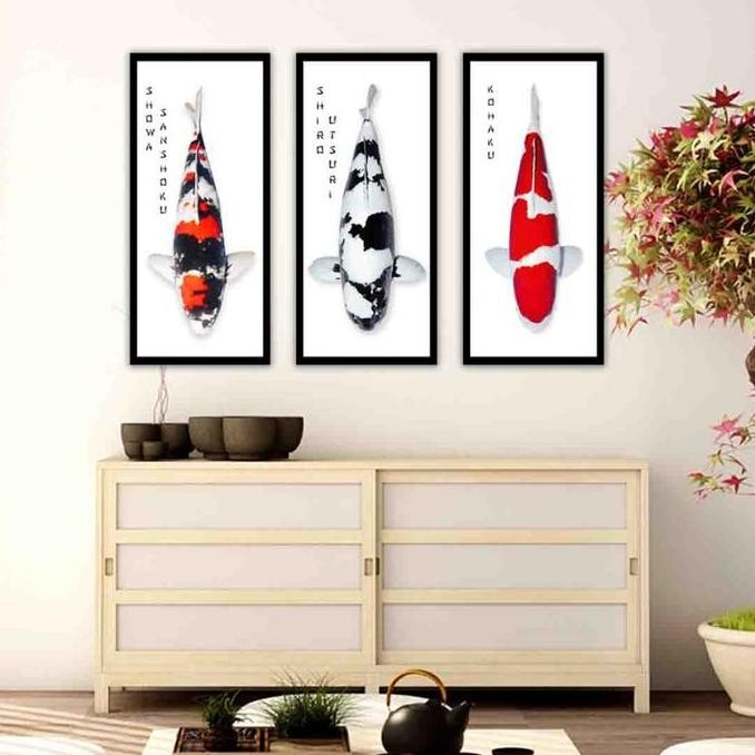 Hiasan Dinding Kamar Dapur Cafe Ruangan Lukisan Ikan Koi Jumbo Kohaku LJK