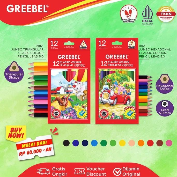 

Greebel Pensil Warna Jumbo Triangular & Hexagonal Non Toxic untuk Anak
