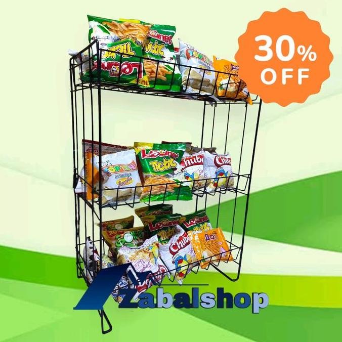 

rak snack serbaguna 3 susun Bisa di tarok di etalase Penyimpanan sneak atau ciky renceng rak meja jualan seblak prasmanan