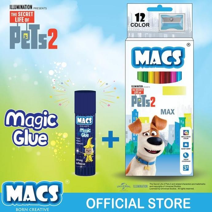 

FUN BUNDLE Macs Magic Glue Stick + Pensil Warna 12 Warna MAX