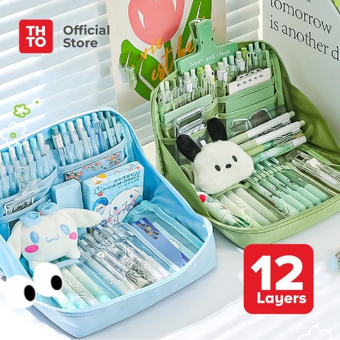 

EMS THTO 12 Layer Tas Tempat Pensil Case Pouch Anak Sekolah Transparan Kapasitas Besar Stationery A020