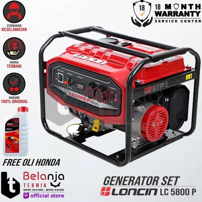 Loncin Generator Set Bensin Lc5800P 3100 Watt Genset Lc 5800 P 3100W