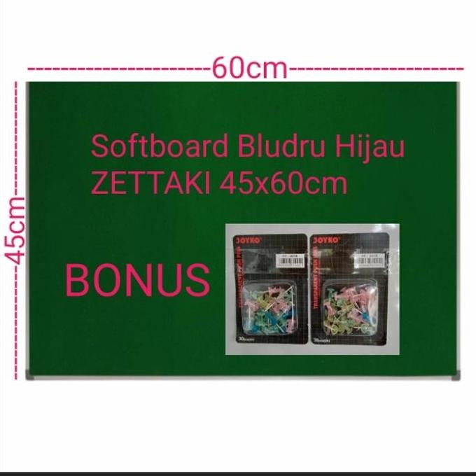 

Softboard Cork Board/Papan Mading Gantung Bludru Hijau Zettaki 45X60Cm New Stok