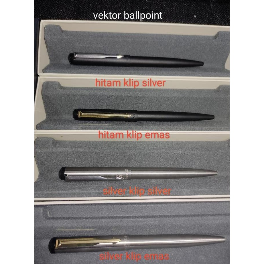 

Parker Vektor Ballpoint Hitam / Silver Klip Emas Atau Silver Original New Stok
