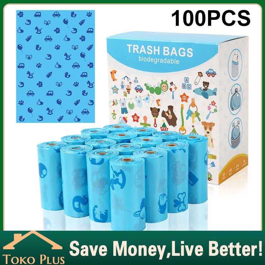 100Pcs Kantong Sampah Organik Plastik Kotoran Binatang Anjing Kucing Poop Bags Poop Bag Kantong Poop