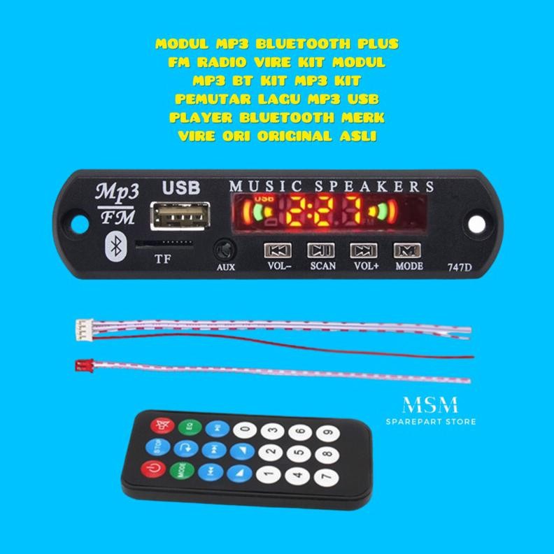 MODUL MP3 BLUETOOTH PLUS FM RADIO VIRE KIT MODUL MP3 BT KIT MP3 KIT PEMUTAR LAGU MP3 USB PLAYER BLUE