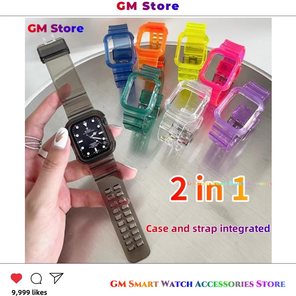 2IN1 Glacier Transparent TPU Strap and Case For Apple Watch Ultra 2 Ultra Series 9 8 7 6 SE 5 4 3 2 