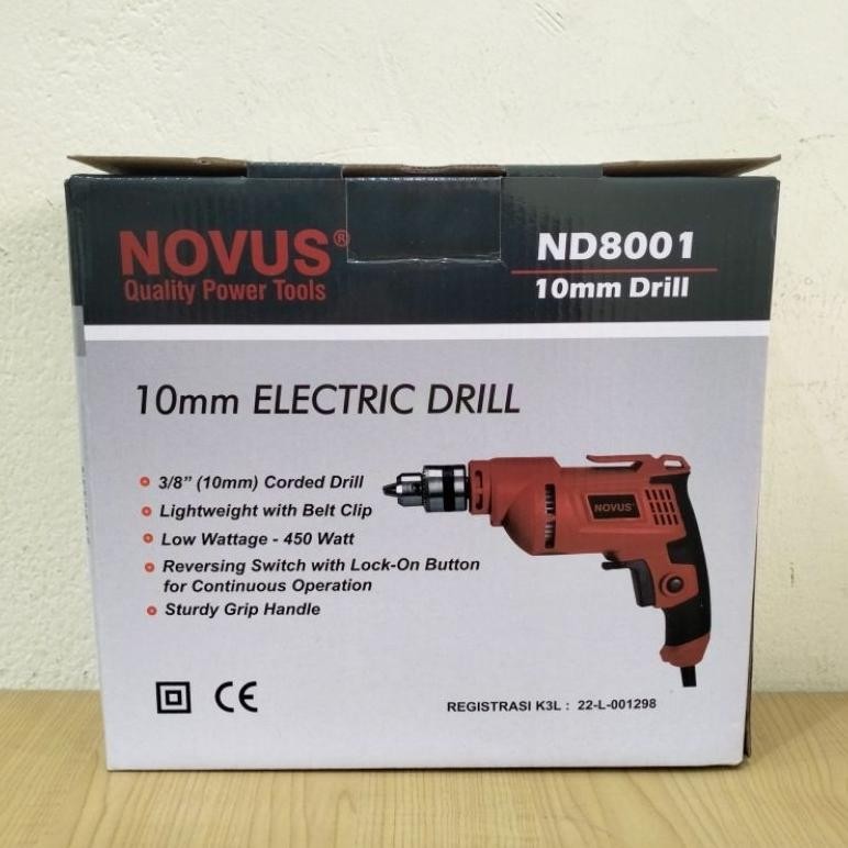 Mesin Bor Listrik / Bor Tangan NOVUS ND8001 (Merah) Electric Drill 10mm NOVUS Bolak balik