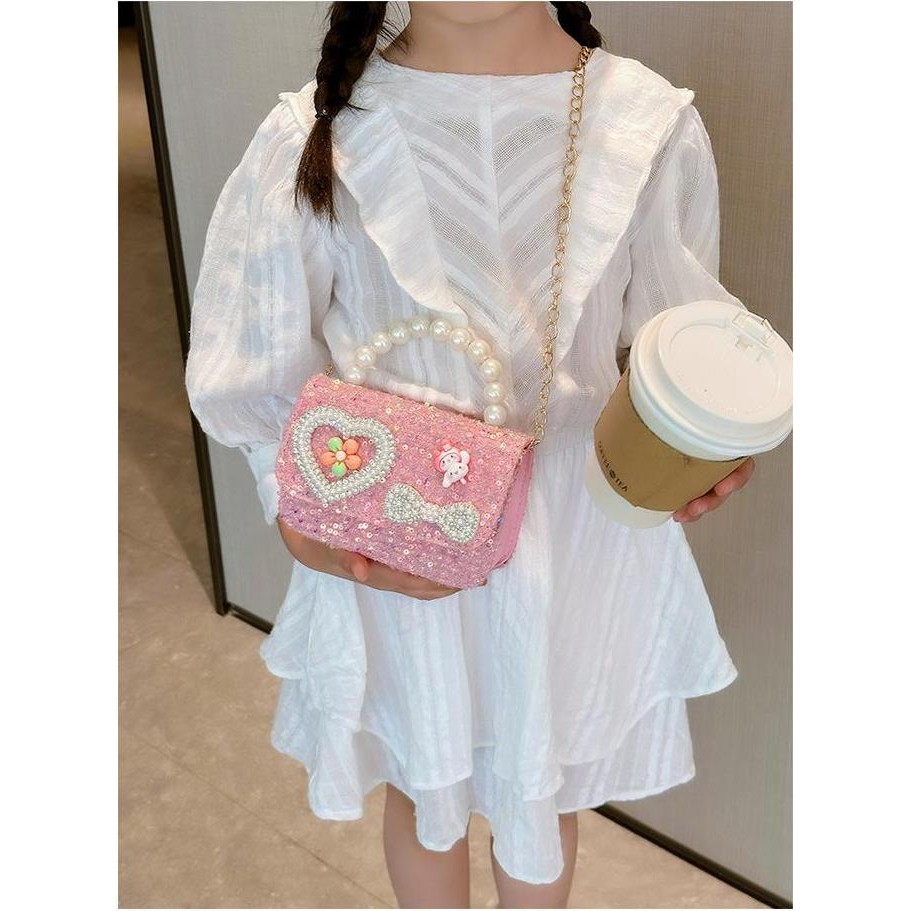 Tas Selempang Mutiara Manik Cantik Mewah Motif Love Pita uk 11x14,5x5CM Tas Anak